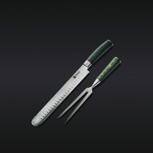 Damascus Steel Carving Set. 2-pc (Green)